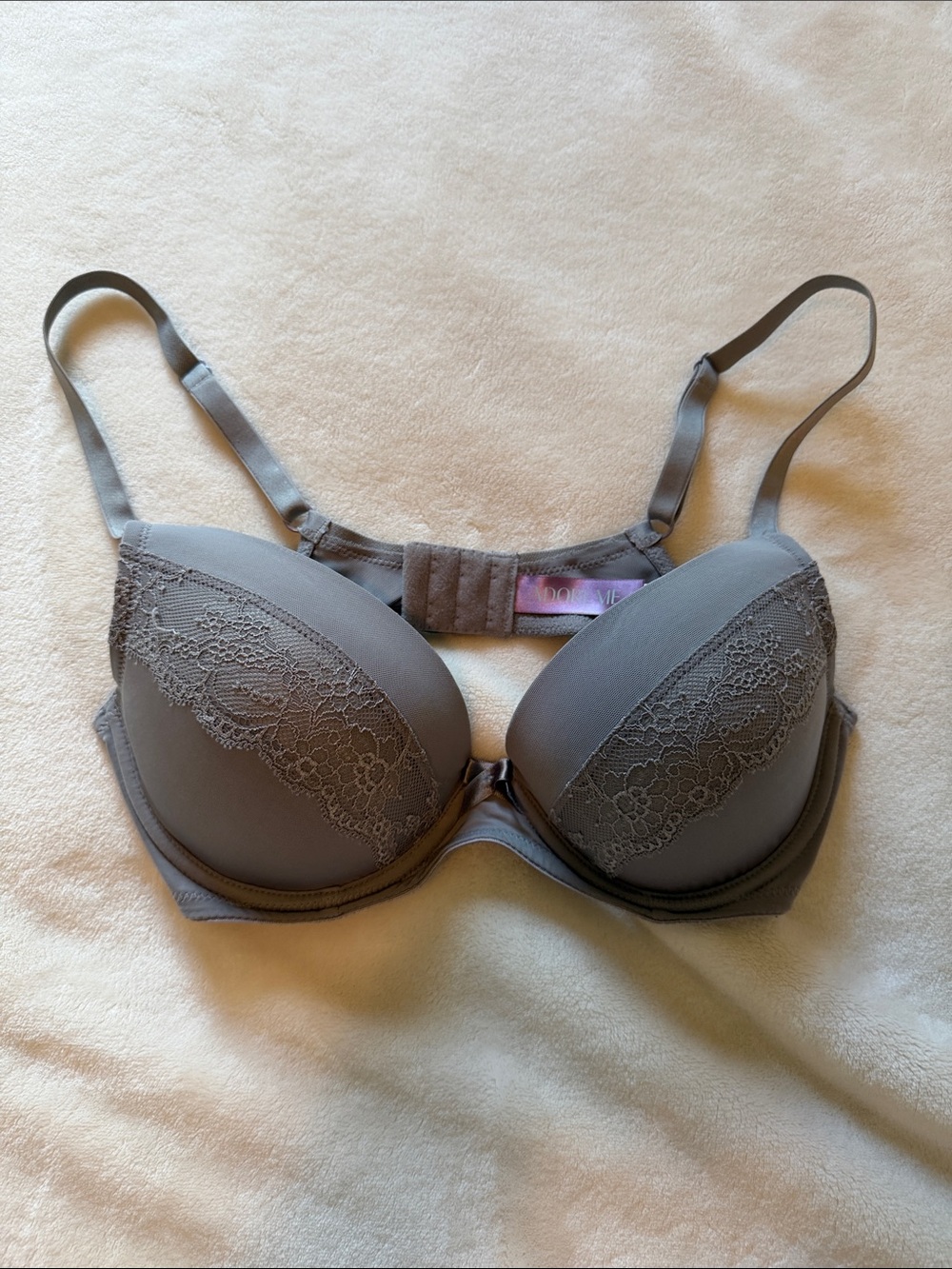 Adore Me Gray Lace-Trim Push-Up Bra